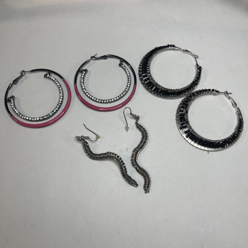 Set of THREE 3 pair of earrings two hoop and one dangle pair as shown